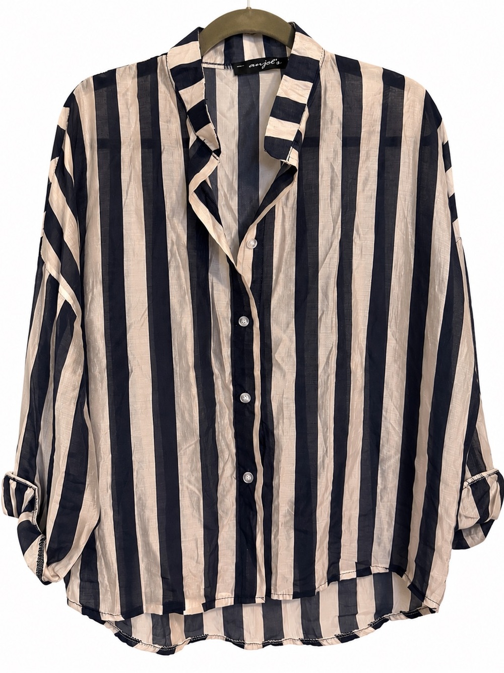 Anjels Made in Italy Striped Button Down Blouse One Size Oversized Coastal